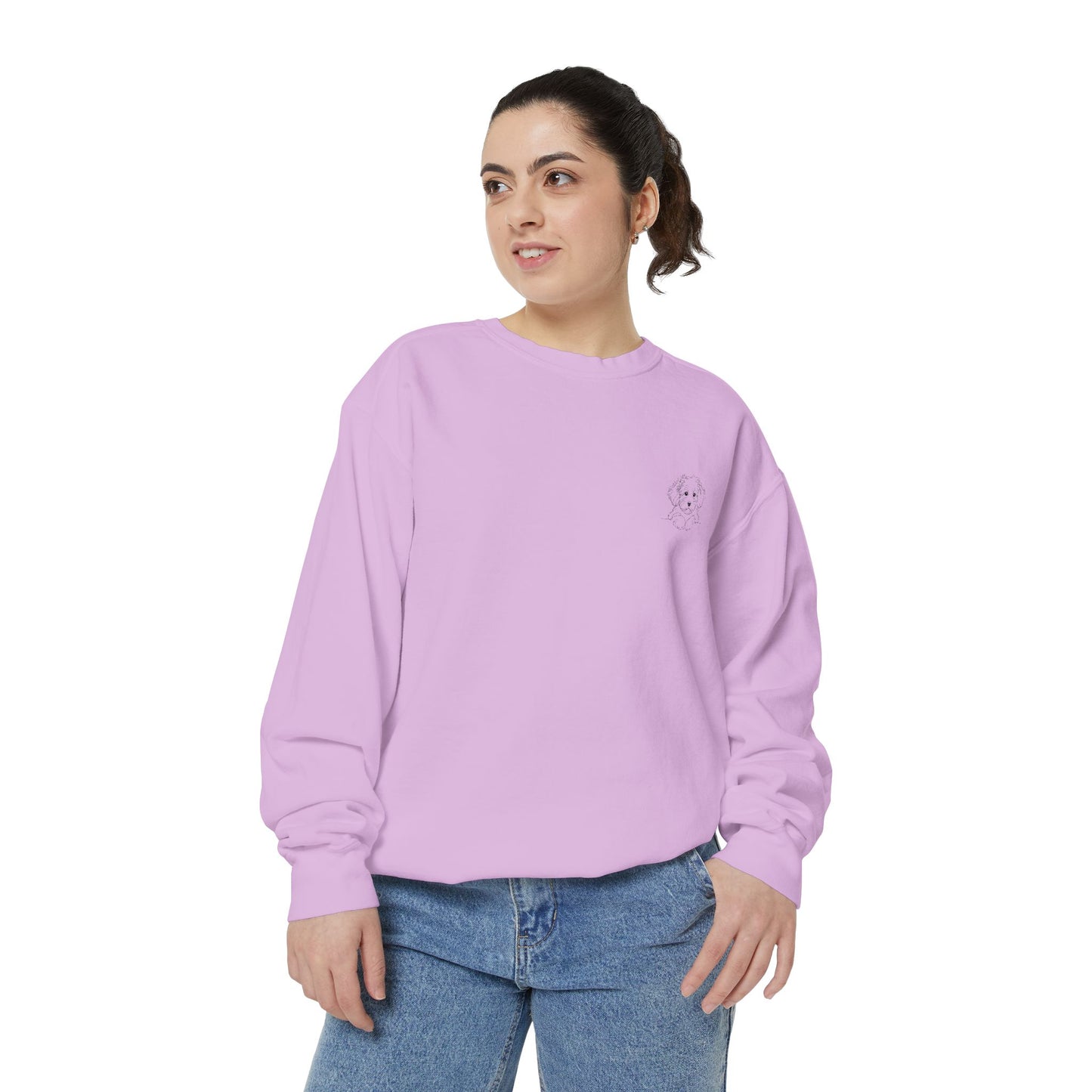 Garment-Dyed Coral Sweatshirt — Minimal Tiny Heart Chest Graphic