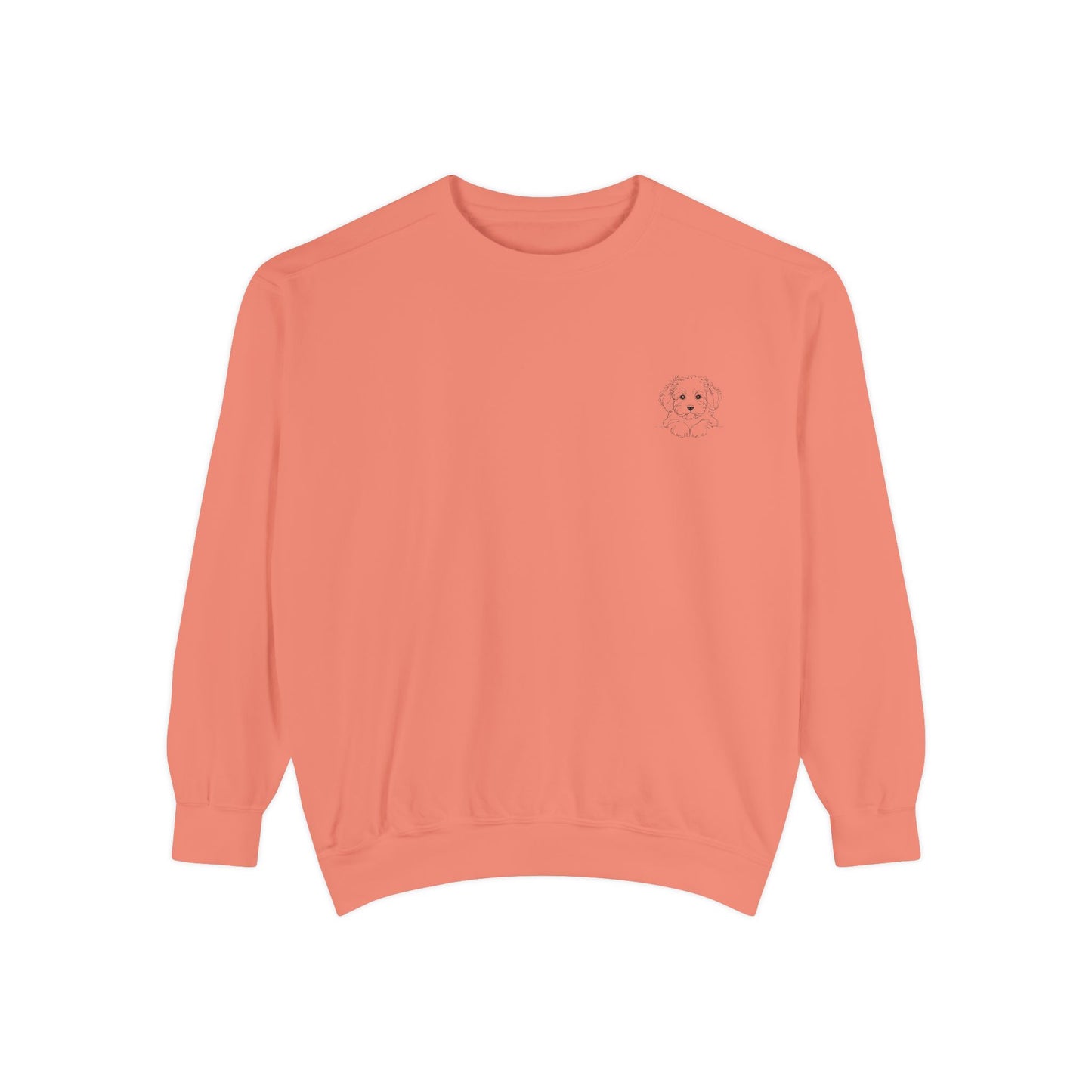 Garment-Dyed Coral Sweatshirt — Minimal Tiny Heart Chest Graphic