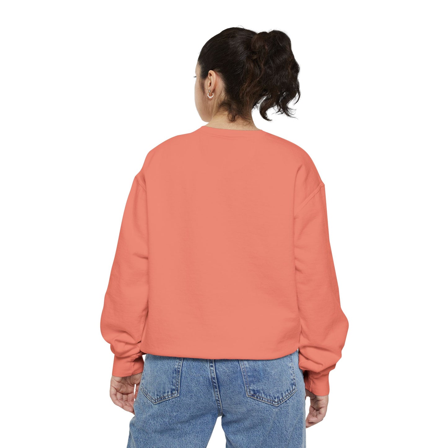 Garment-Dyed Coral Sweatshirt — Minimal Tiny Heart Chest Graphic