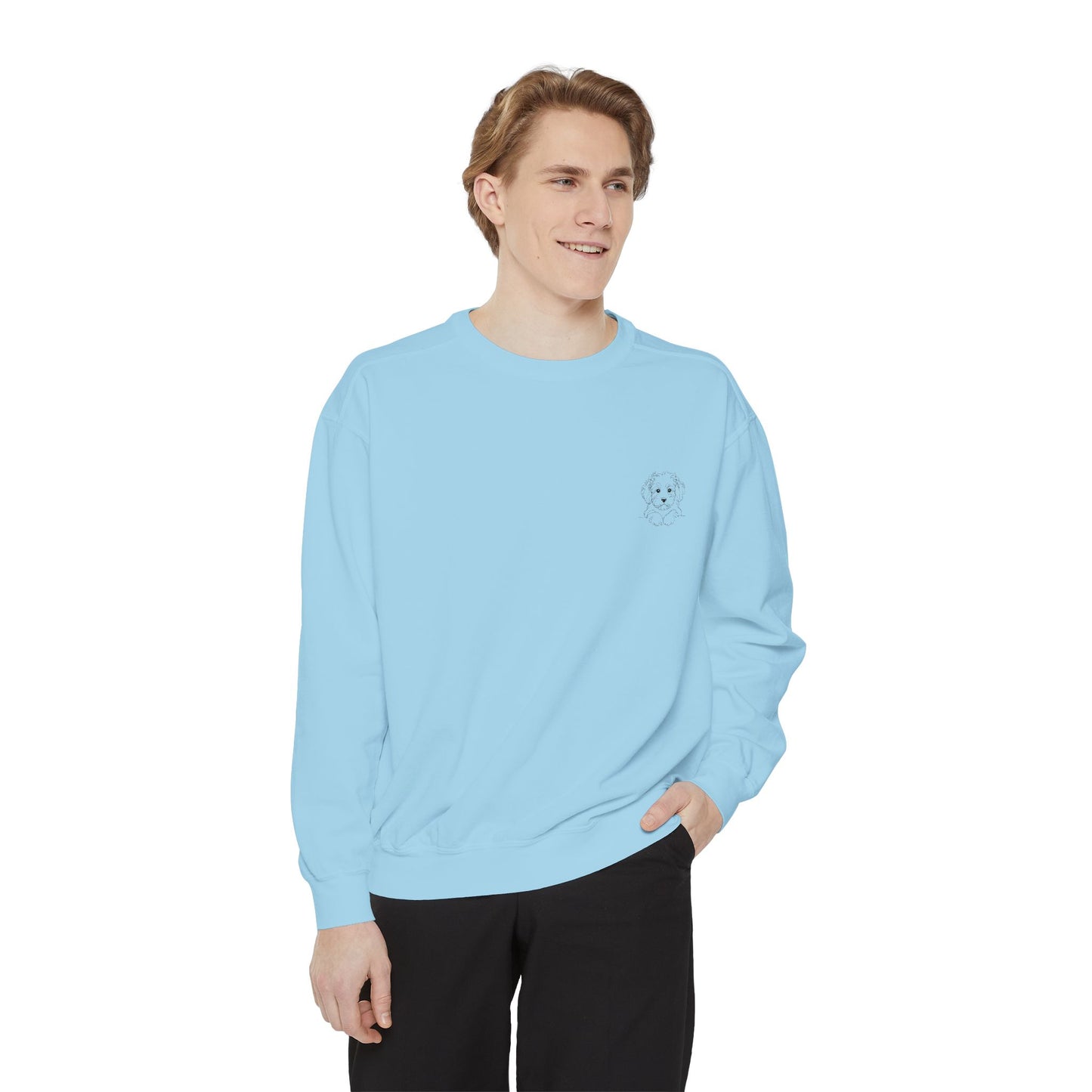 Garment-Dyed Coral Sweatshirt — Minimal Tiny Heart Chest Graphic
