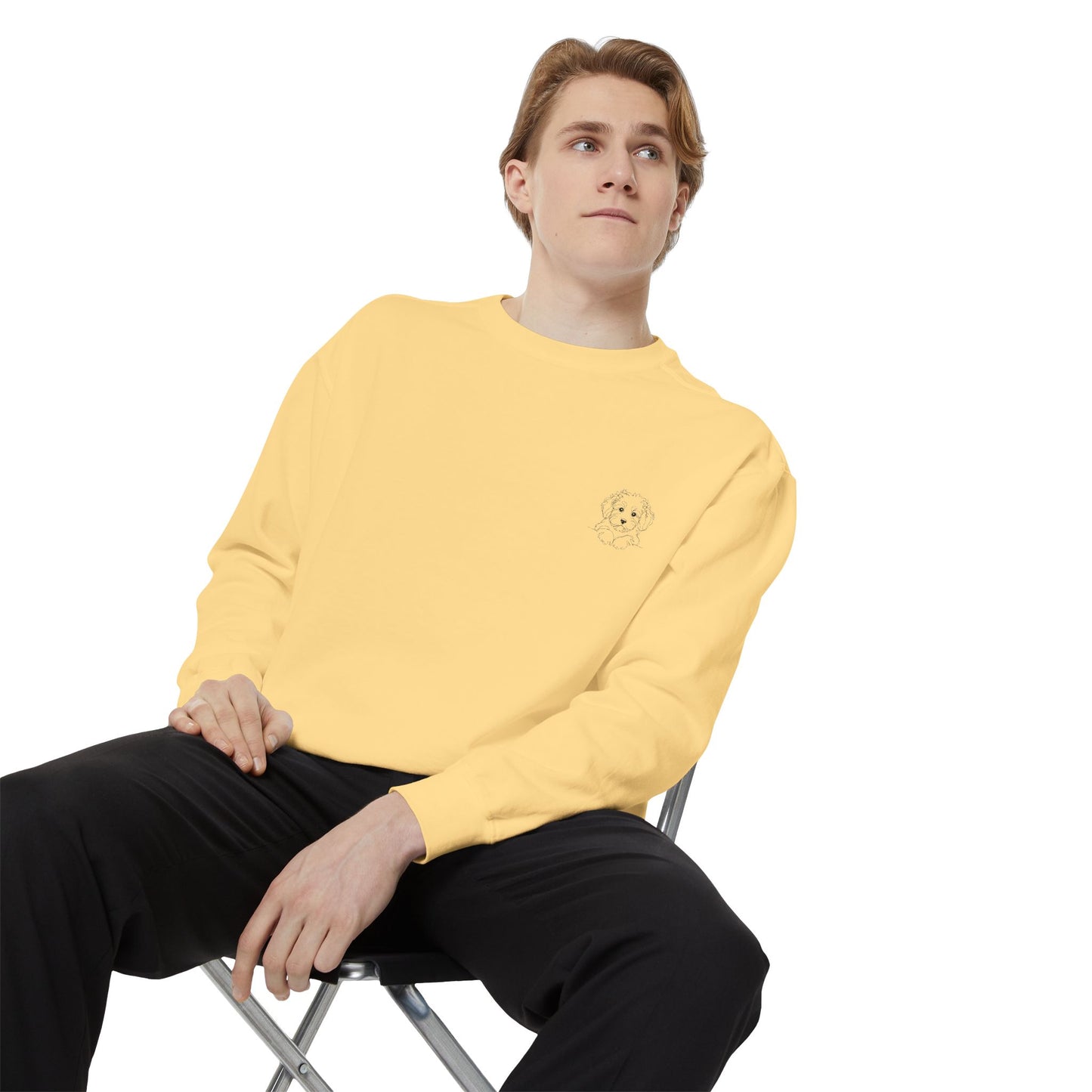 Garment-Dyed Coral Sweatshirt — Minimal Tiny Heart Chest Graphic