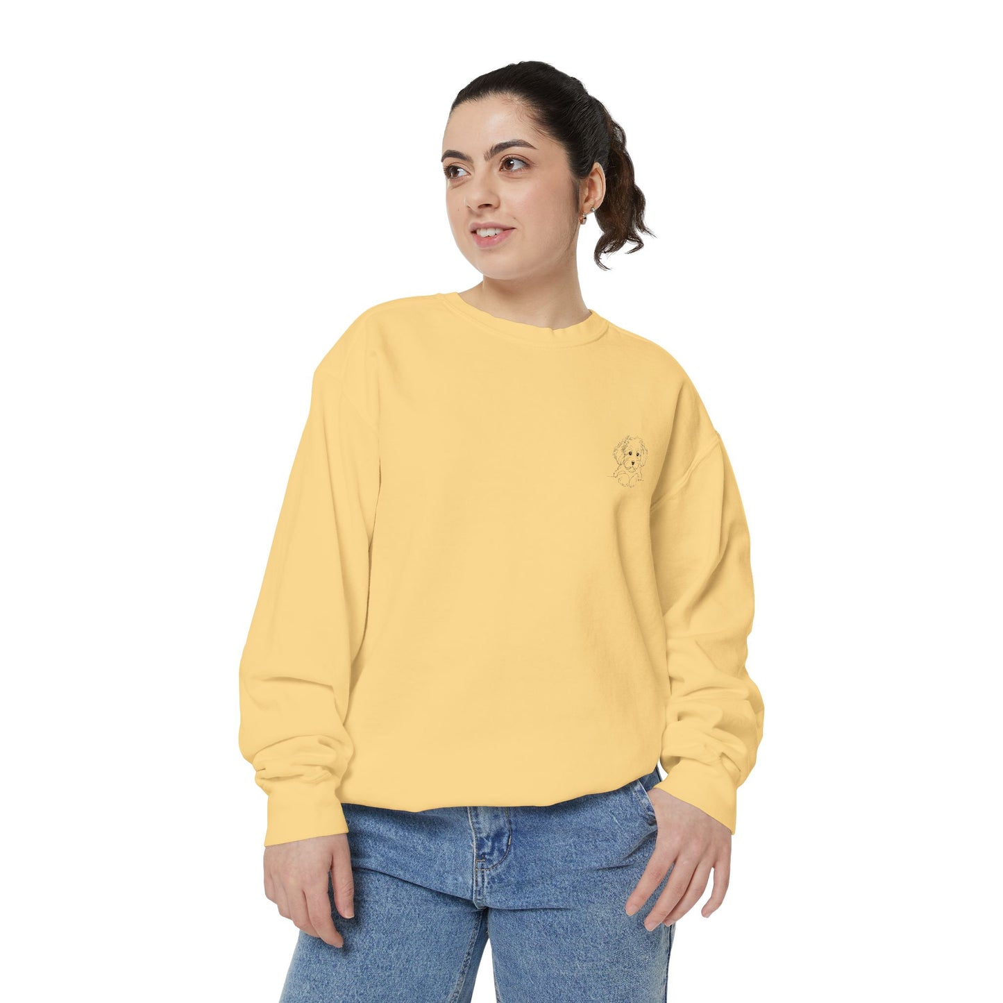 Garment-Dyed Coral Sweatshirt — Minimal Tiny Heart Chest Graphic
