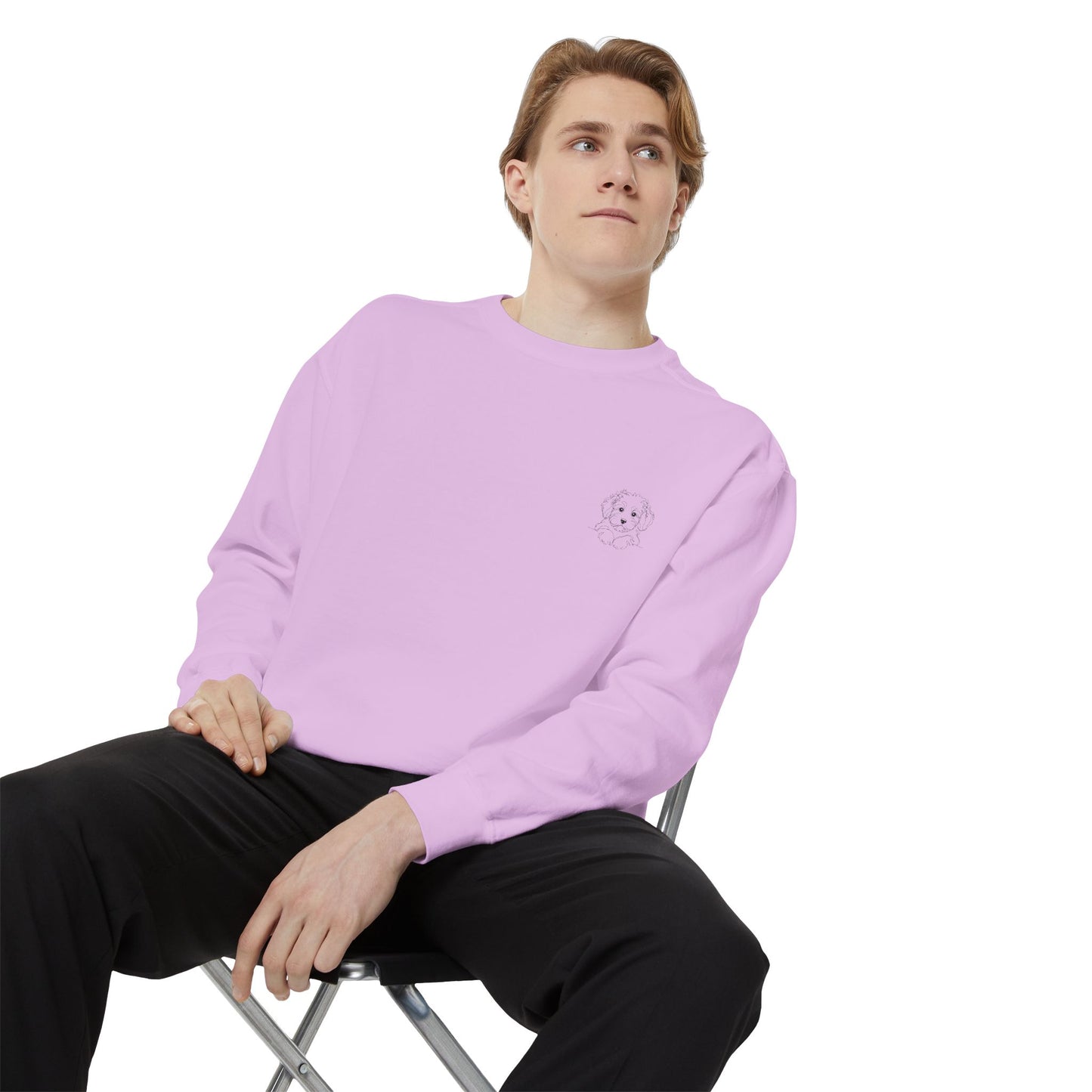 Garment-Dyed Coral Sweatshirt — Minimal Tiny Heart Chest Graphic