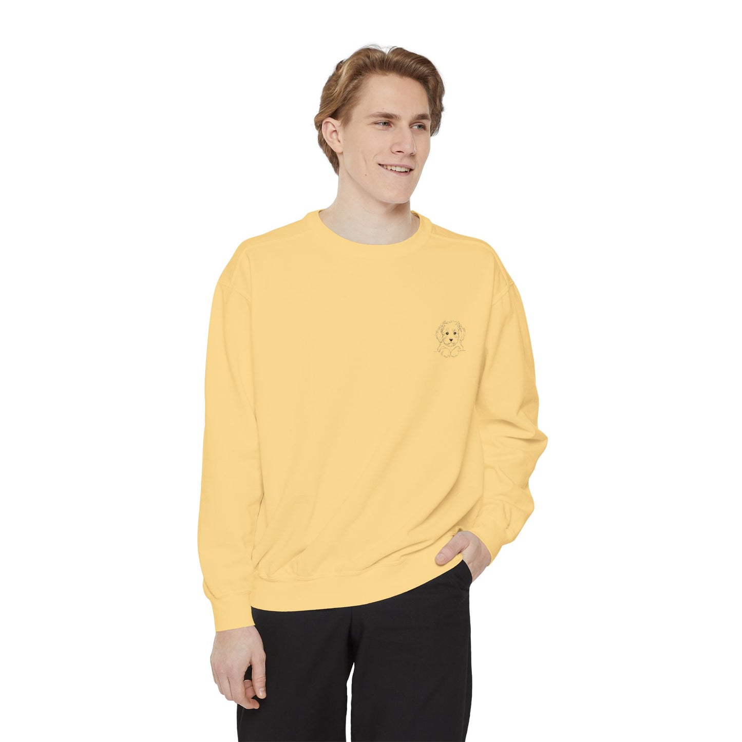 Garment-Dyed Coral Sweatshirt — Minimal Tiny Heart Chest Graphic