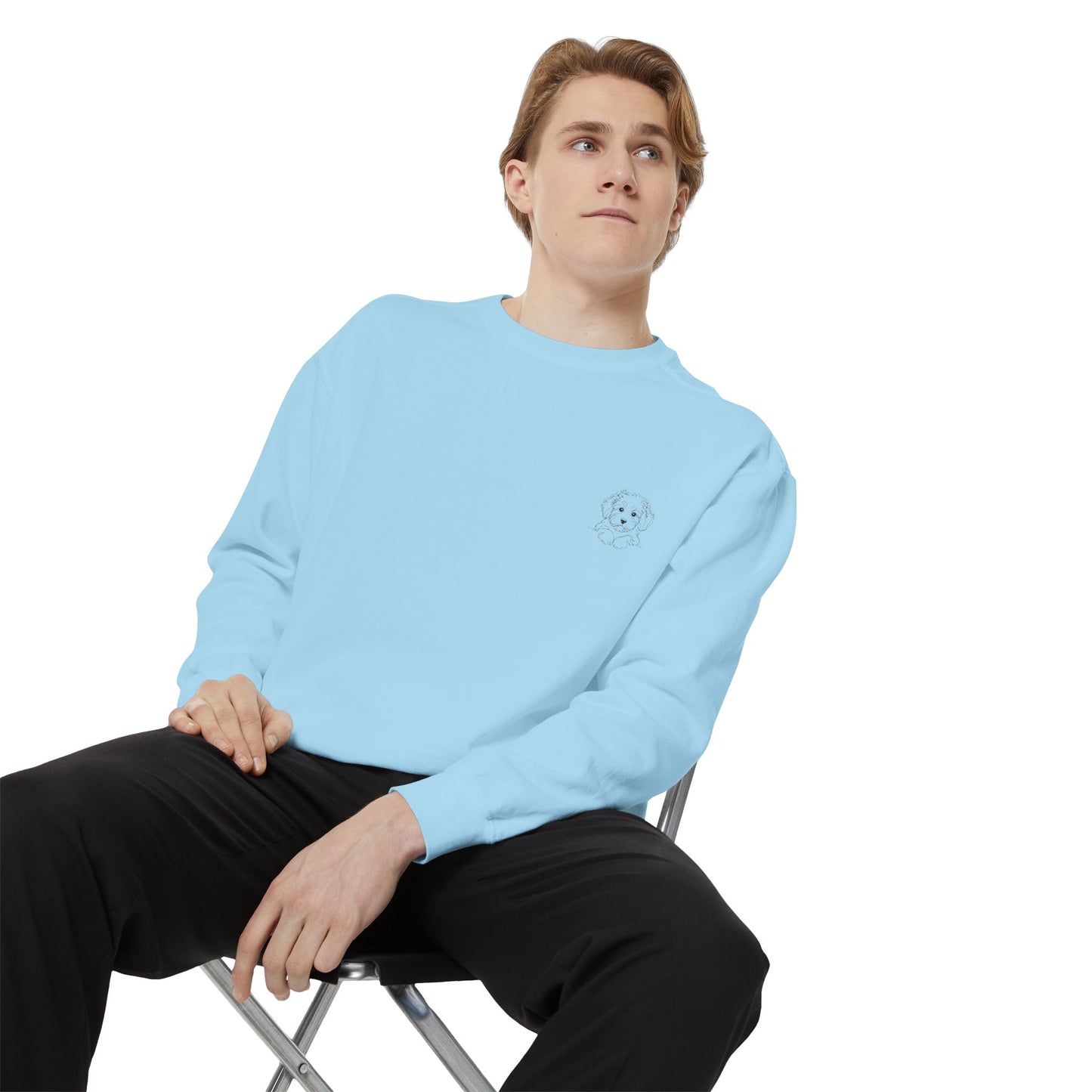 Garment-Dyed Coral Sweatshirt — Minimal Tiny Heart Chest Graphic