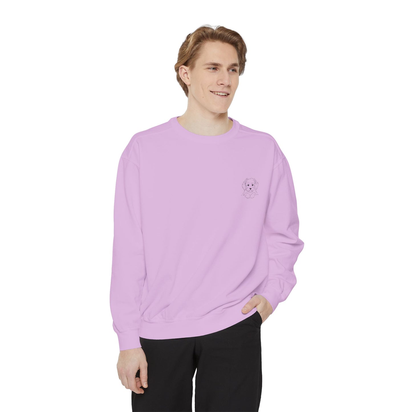 Garment-Dyed Coral Sweatshirt — Minimal Tiny Heart Chest Graphic