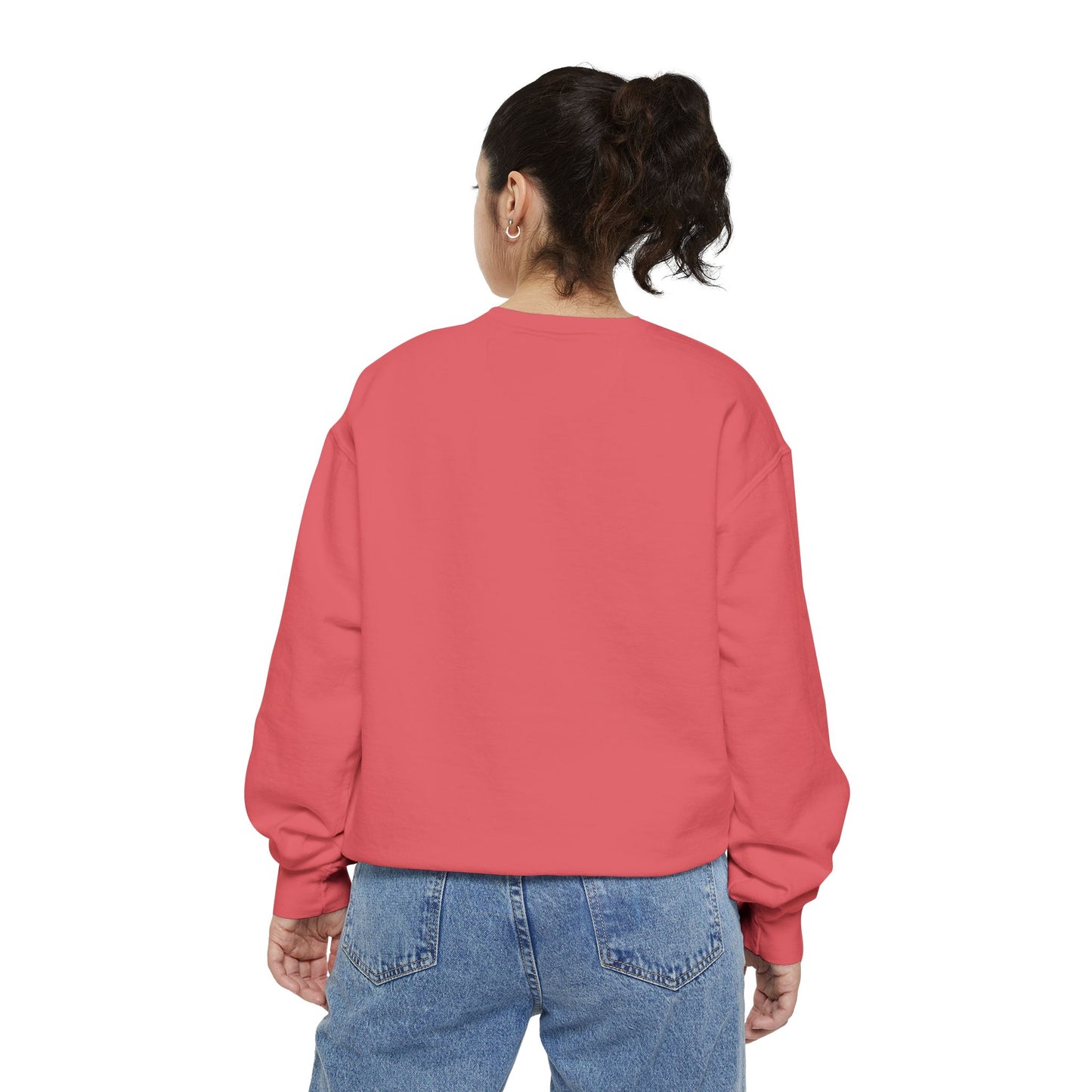 Garment-Dyed Coral Sweatshirt — Minimal Tiny Heart Chest Graphic