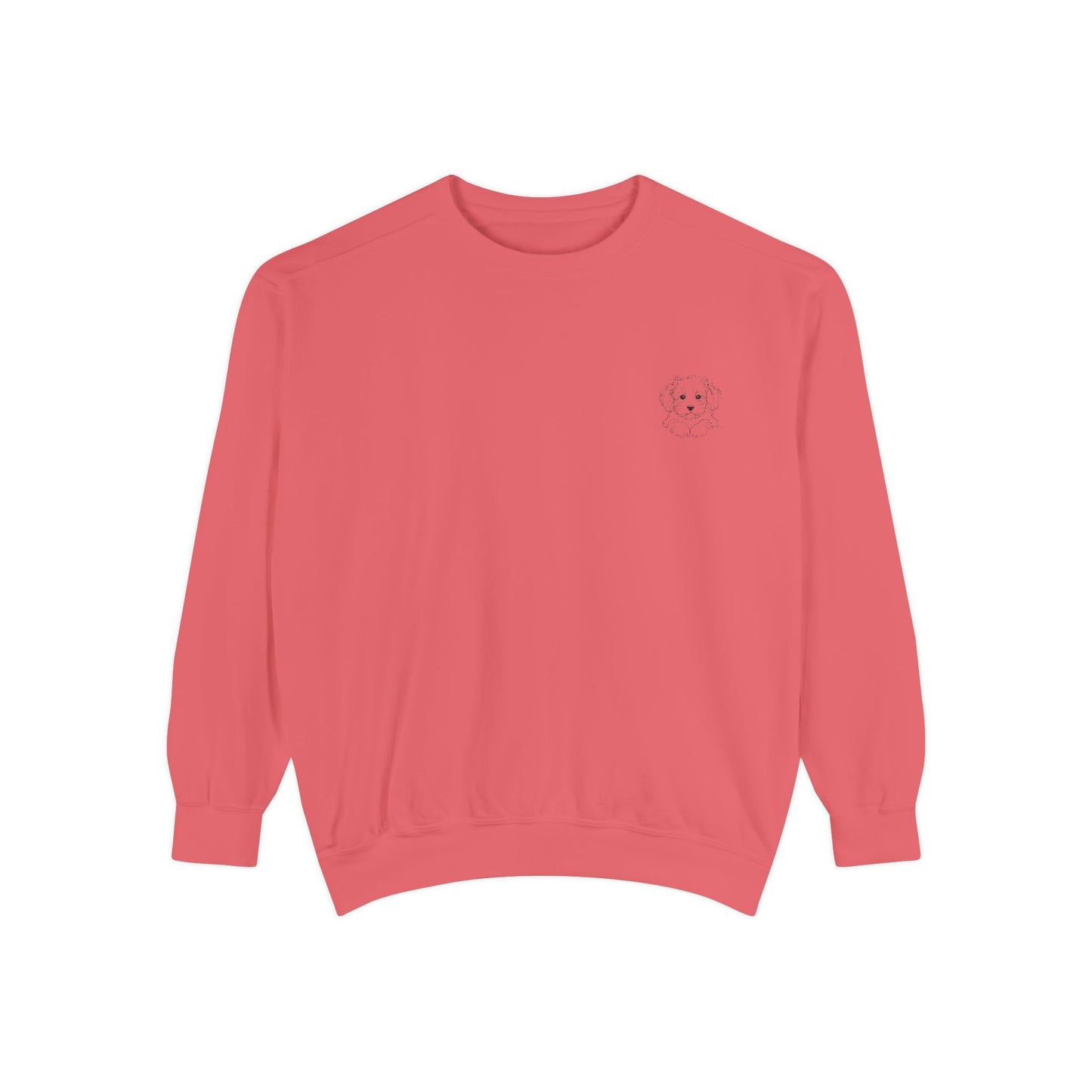Garment-Dyed Coral Sweatshirt — Minimal Tiny Heart Chest Graphic