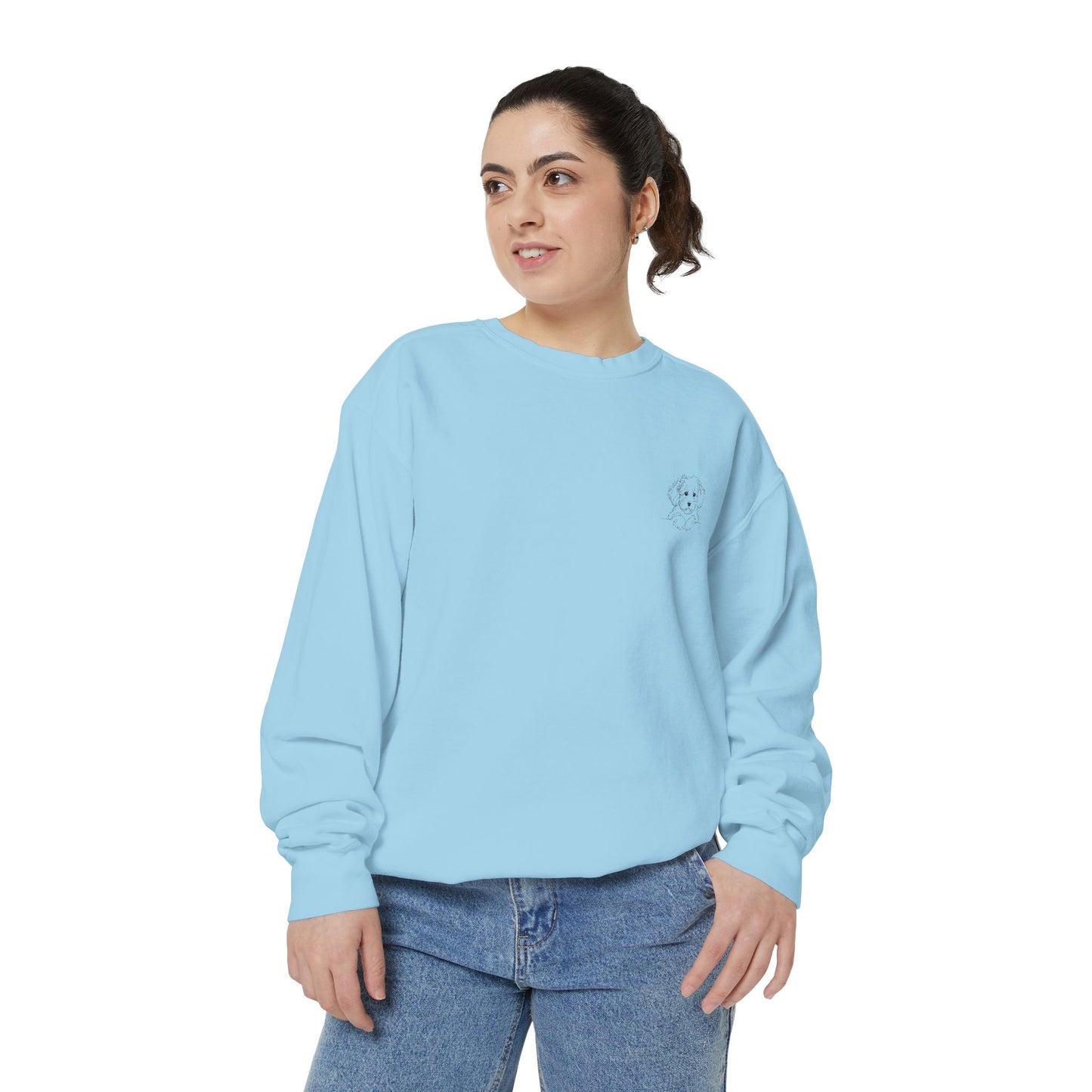 Garment-Dyed Coral Sweatshirt — Minimal Tiny Heart Chest Graphic