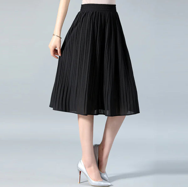 Pleated Midi Skirt with Elastic Waist