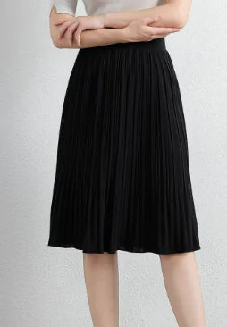 Pleated Midi Skirt with Elastic Waist