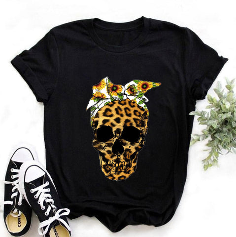 Women's Leopard Skull Graphic Printed T-shirt