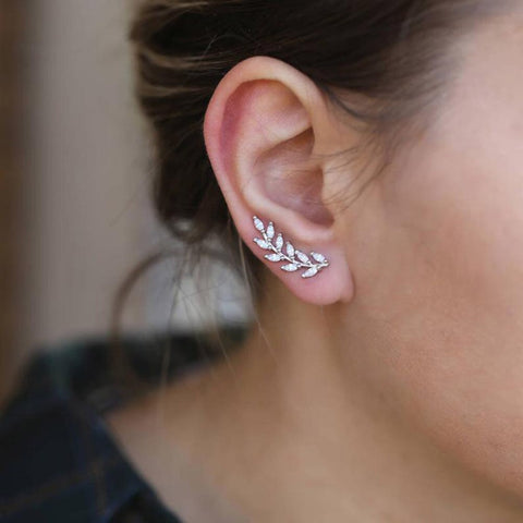 Slovecabin 925 Sterling Silver Leaves Thread Earring Right Ear Women CZ Crystal Zircon Clear Women 2019 Fashionable Jewelry