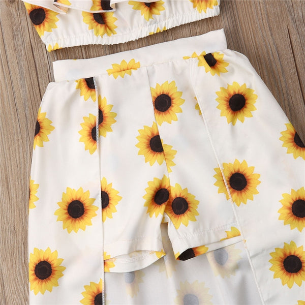 Fashion Kids Baby Girl Sunflower Print Summer Sets