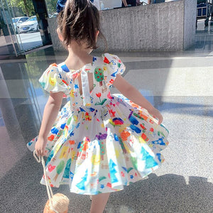 Baby Girls Casual Dress Kids Summer Swing Flared Dresses Children Birthday Party Costume Girls Doodle Clothes