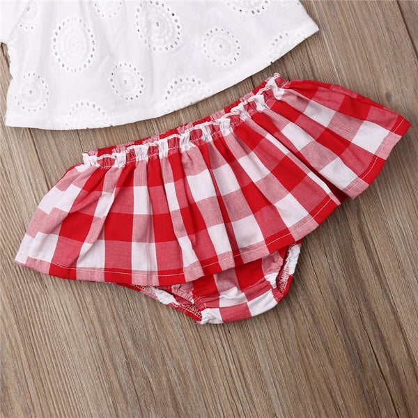 Cute Newborn Baby Girl Summer Clothes 3pcs Off Shoulder Tops+Plaid Short Dress+Headband Outfits 0-24M New