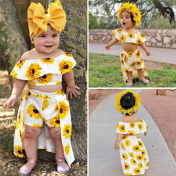 Fashion Kids Baby Girl Sunflower Print Summer Sets