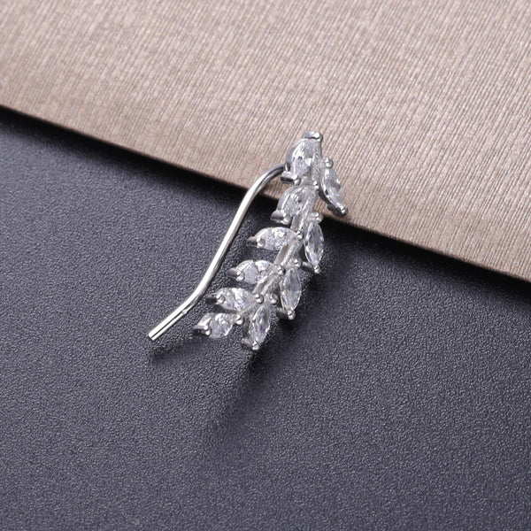 Slovecabin 925 Sterling Silver Leaves Thread Earring Right Ear Women CZ Crystal Zircon Clear Women 2019 Fashionable Jewelry