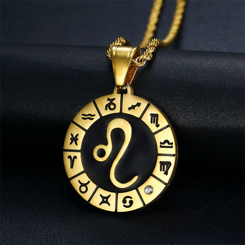 Leo 12 Constellations Necklace Birthday Gifts Gold Color Stainless Steel Amulet Pendant Zodiac Sign Jewelry Collier Dropshipping