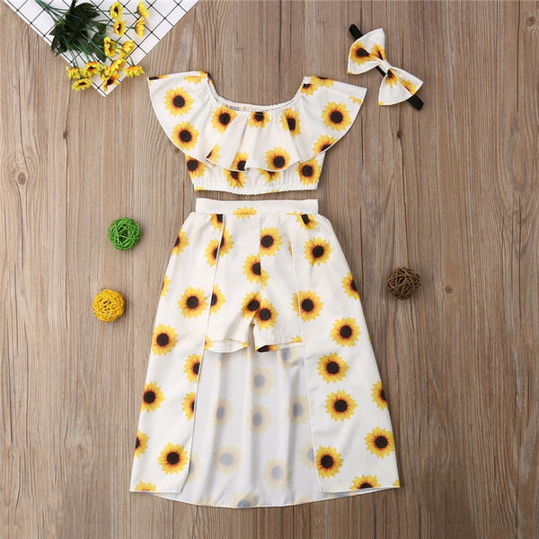 Fashion Kids Baby Girl Sunflower Print Summer Sets