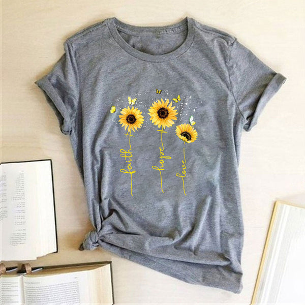 Women's Sunflower Printed Tshirts Faith Hope Love