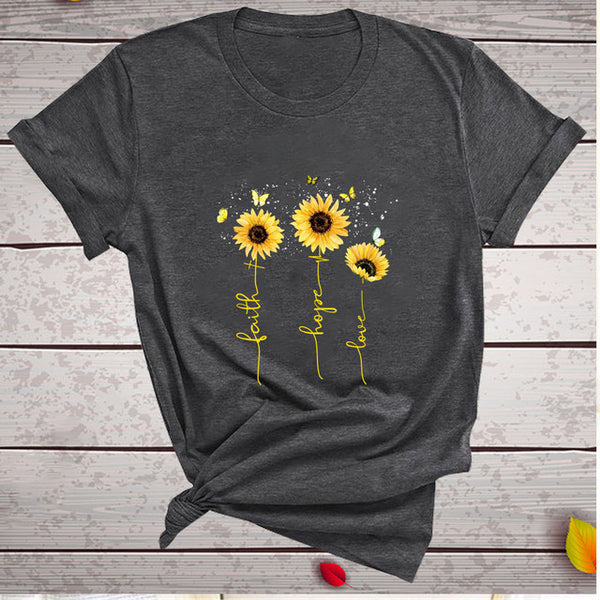 Women's Sunflower Printed Tshirts Faith Hope Love