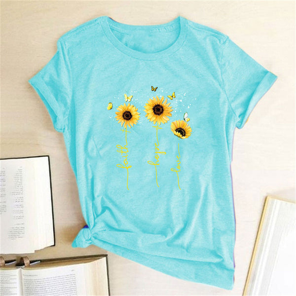 Women's Sunflower Printed Tshirts Faith Hope Love