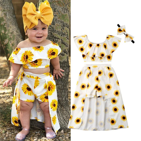 Fashion Kids Baby Girl Sunflower Print Summer Sets