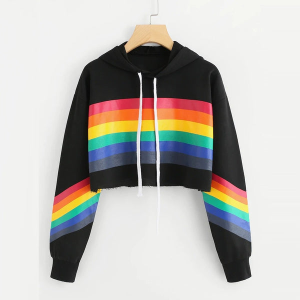 Women's Rainbow Printed crop Hoodie