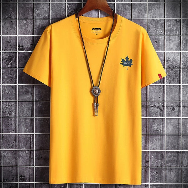 Men's Maple Leaf Print Cotton T-Shirt Men's High Quality Casual T-Shirts