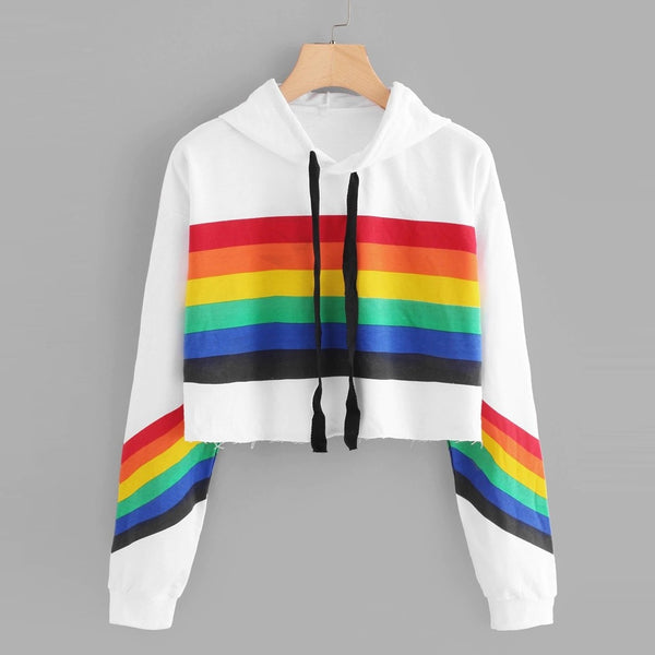 Women's Rainbow Printed crop Hoodie