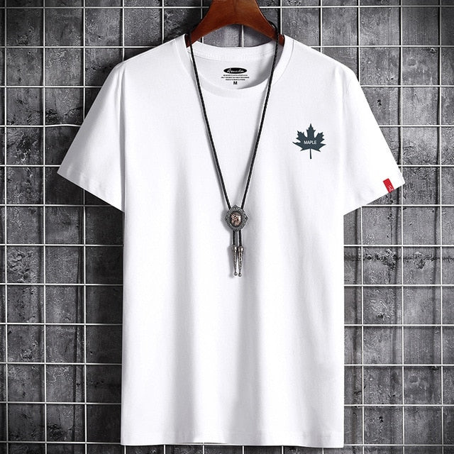 Men's Maple Leaf Print Cotton T-Shirt Men's High Quality Casual T-Shirts