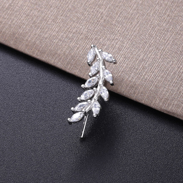 Slovecabin 925 Sterling Silver Leaves Thread Earring Right Ear Women CZ Crystal Zircon Clear Women 2019 Fashionable Jewelry