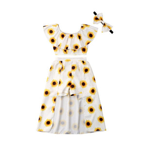 Fashion Kids Baby Girl Sunflower Print Summer Sets