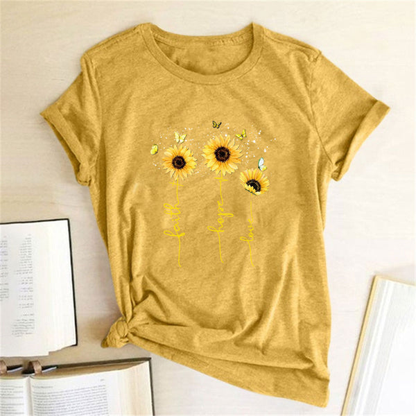 Women's Sunflower Printed Tshirts Faith Hope Love