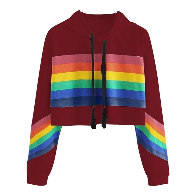 Women's Rainbow Printed crop Hoodie