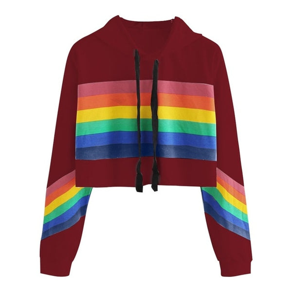 Women's Rainbow Printed crop Hoodie