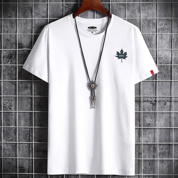 Men's Maple Leaf Print Cotton T-Shirt Men's High Quality Casual T-Shirts