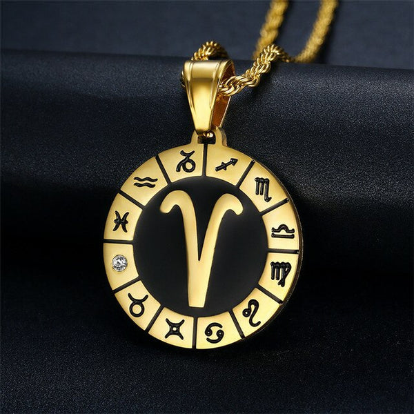 Leo 12 Constellations Necklace Birthday Gifts Gold Color Stainless Steel Amulet Pendant Zodiac Sign Jewelry Collier Dropshipping