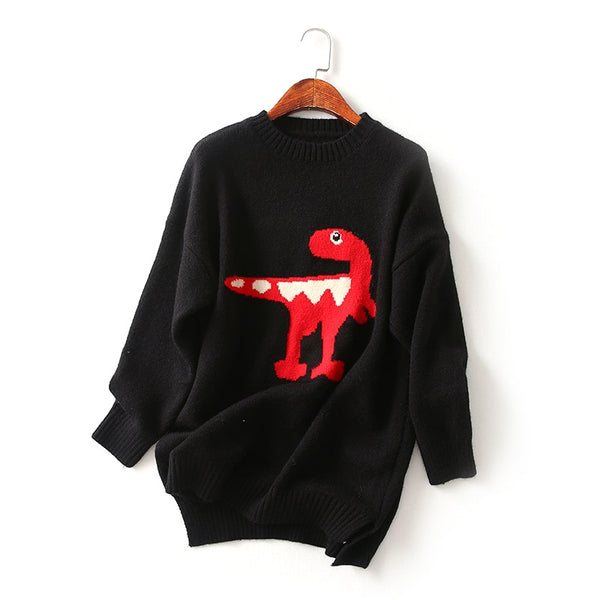Harajuku winter fashion vintage women funny letter print o-neck pullover long sleeve loose knitted oversize sweater female