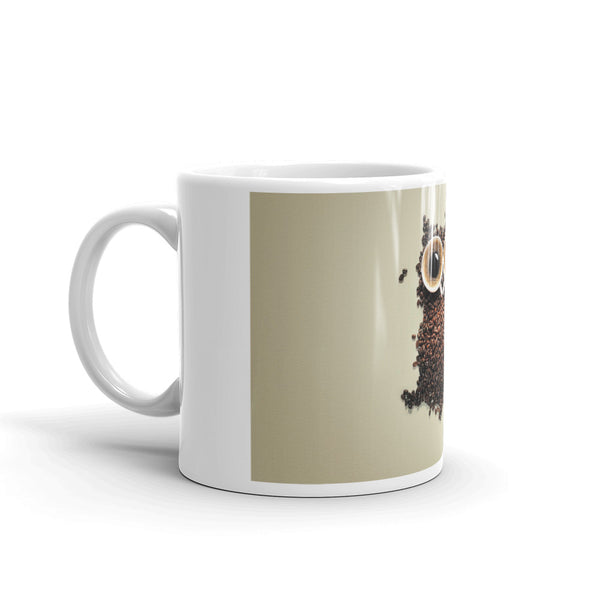 White glossy mug with owl print