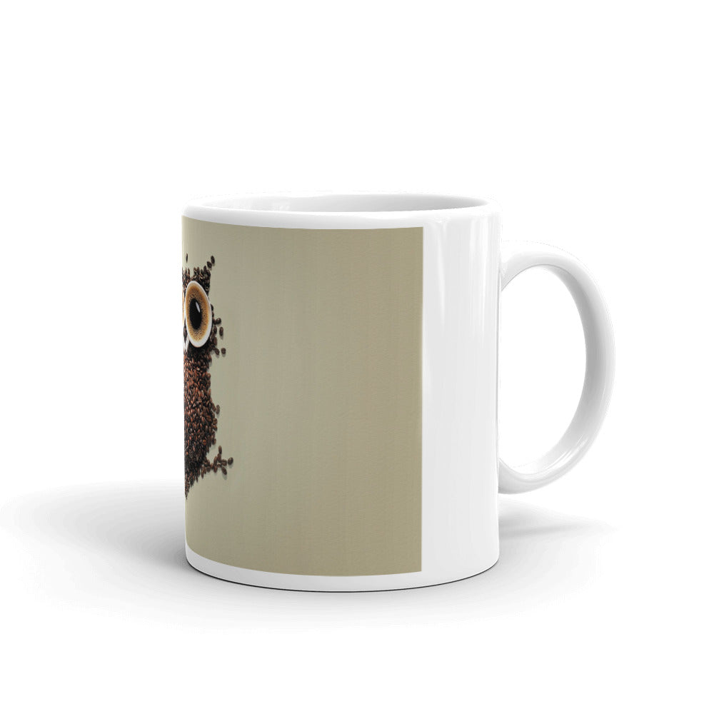 White glossy mug with owl print